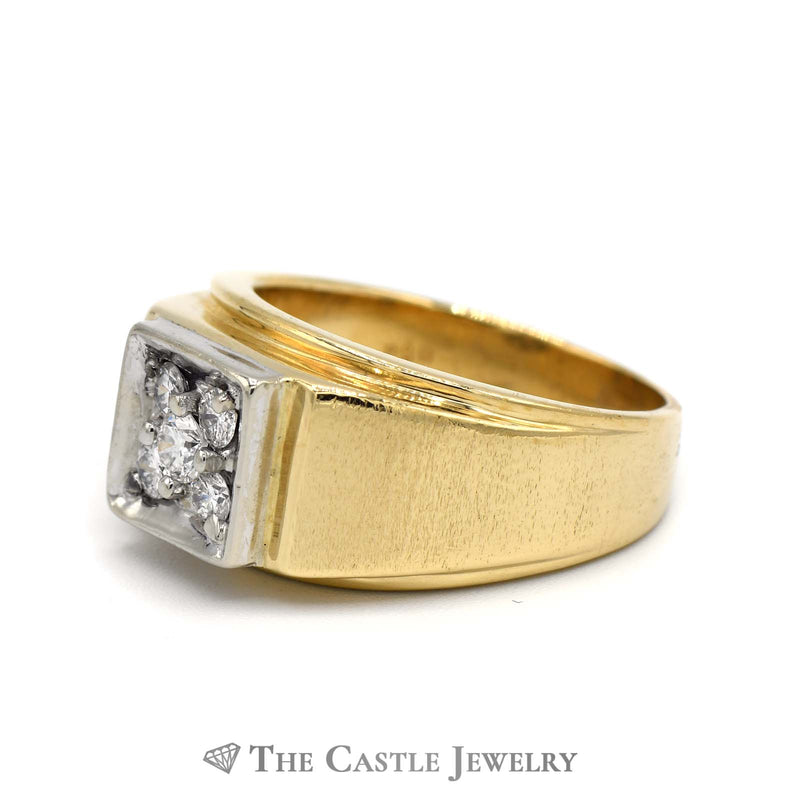 Square Shaped 5 Round Diamond Cluster Ring with Brushed Design in 14k Yellow Gold