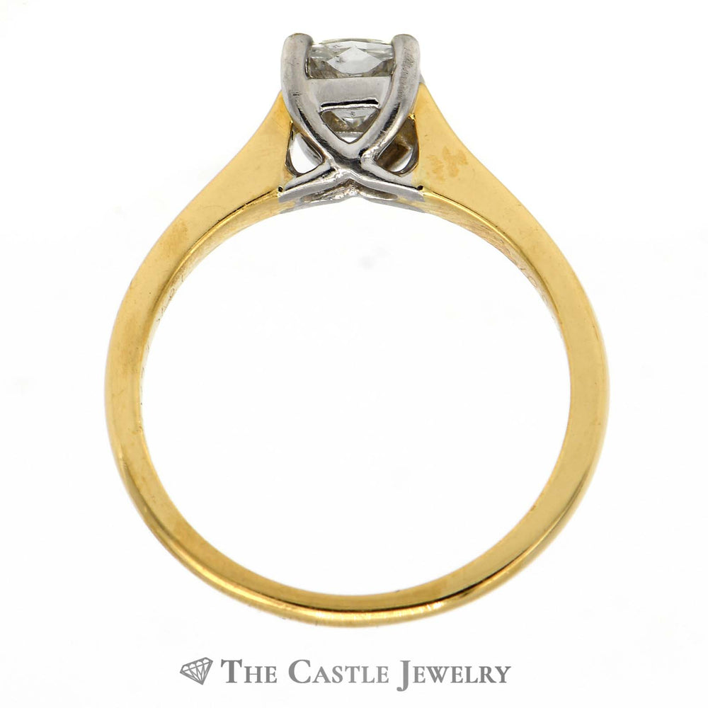 Modern Princess Cut Diamond Solitaire in 18k Yellow Gold Cathedral Mounting