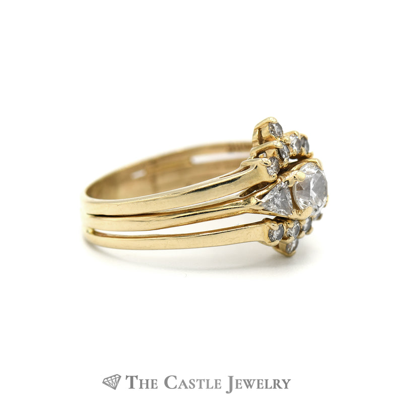 Diamond Bridal Set with Two Soldered Bands in 14k Yellow Gold