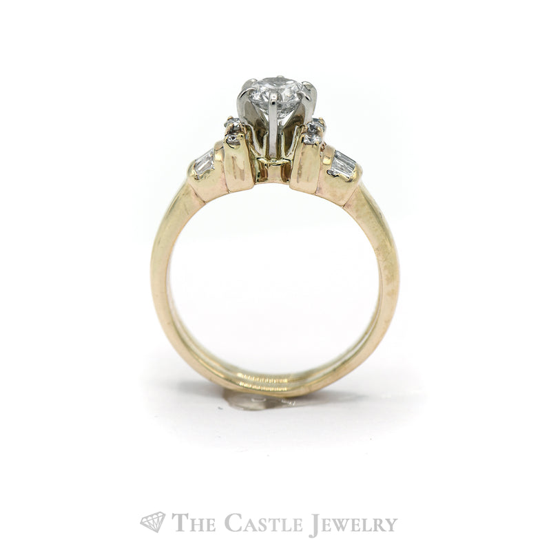 .75CTTW Round Diamond Bridal Set with Baguette Accents in 14KT Yellow Gold