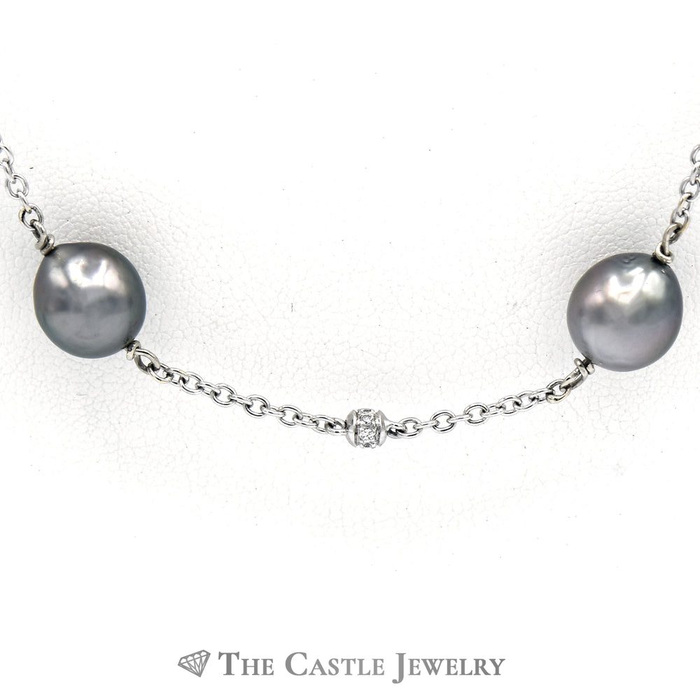 Gray Tahitian Pearl & Diamond Necklace In 18K White Gold