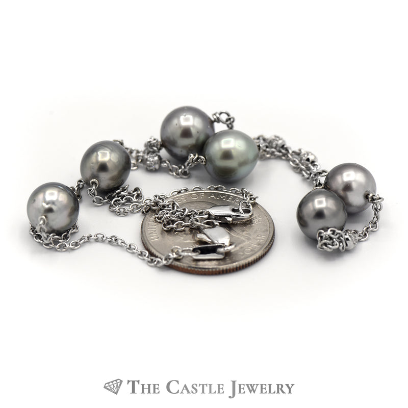 Gray Tahitian Pearl & Diamond Necklace In 18K White Gold