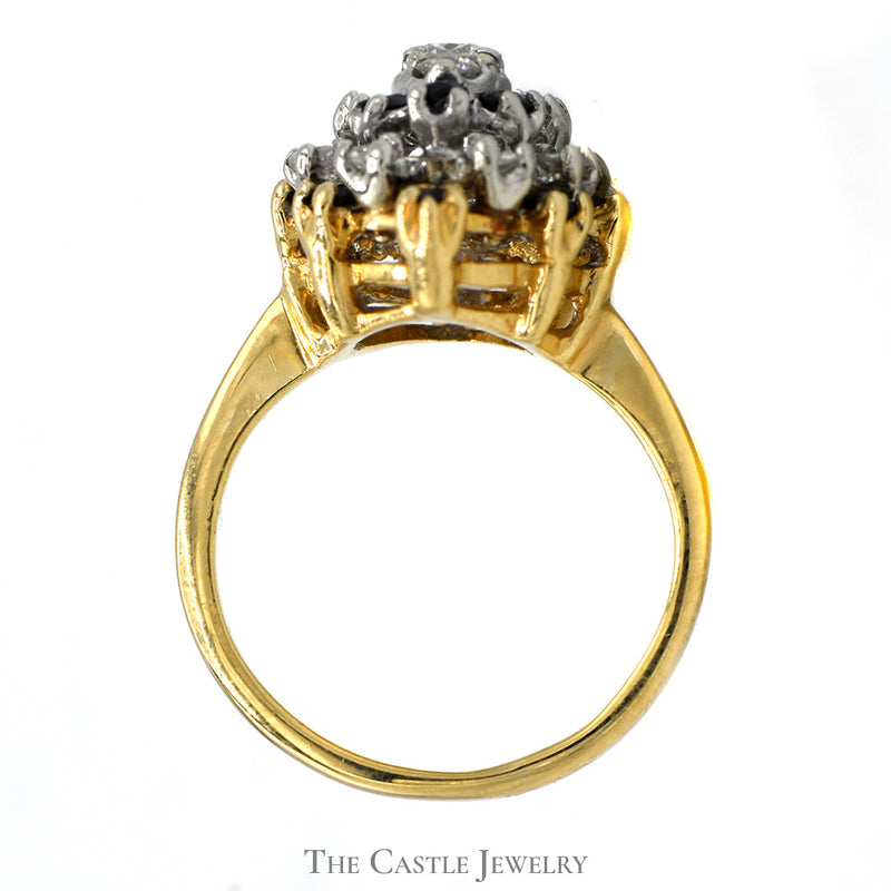 Marquise Shaped Sapphire & Diamond Cluster Ring in 14k Yellow Gold