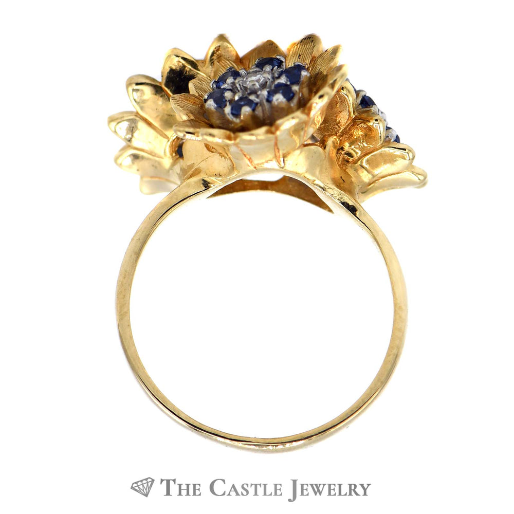 Triple Flower Sapphire & Diamond Cluster Ring in 14K Yellow Gold