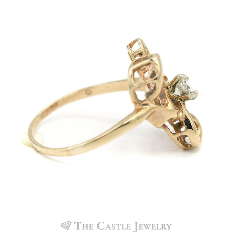 .35CT Diamond Solitaire Double Heart Designed Ring in 14KT Yellow Gold