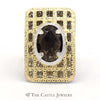 Oval Quartz Ring in Large Etched Open Raised Rectangle Design in 14K Two Tone Gold - Thumbnail 1