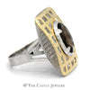 Oval Quartz Ring in Large Etched Open Raised Rectangle Design in 14K Two Tone Gold - Thumbnail 3
