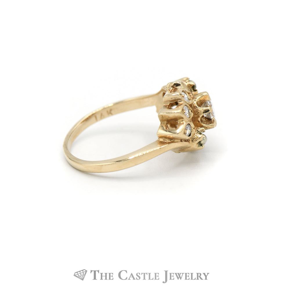 Decorative Diamond Cluster Ring in 14k Yellow Gold