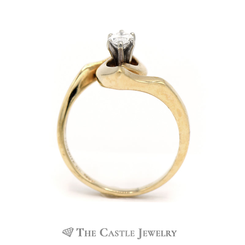 Marquise Cut Diamond Solitaire in 14k Yellow Gold Swirled "V" Mount