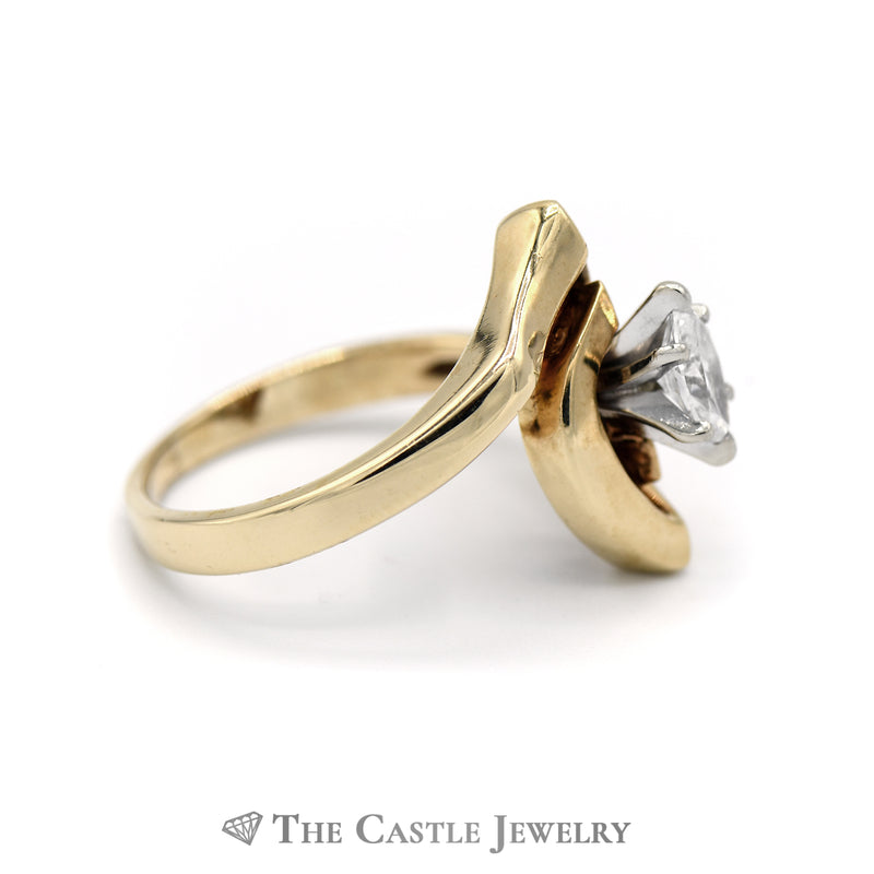 Marquise Cut Diamond Solitaire in 14k Yellow Gold Swirled "V" Mount