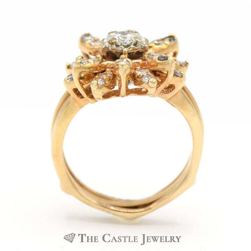 Starburst Shaped Diamond Cluster Soldered Insert Wrap and Ring in 14k Yellow Gold