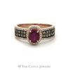 Effy Oval Ruby Ring with Brown & White Diamond Accents in 14k Rose Gold - Thumbnail 1