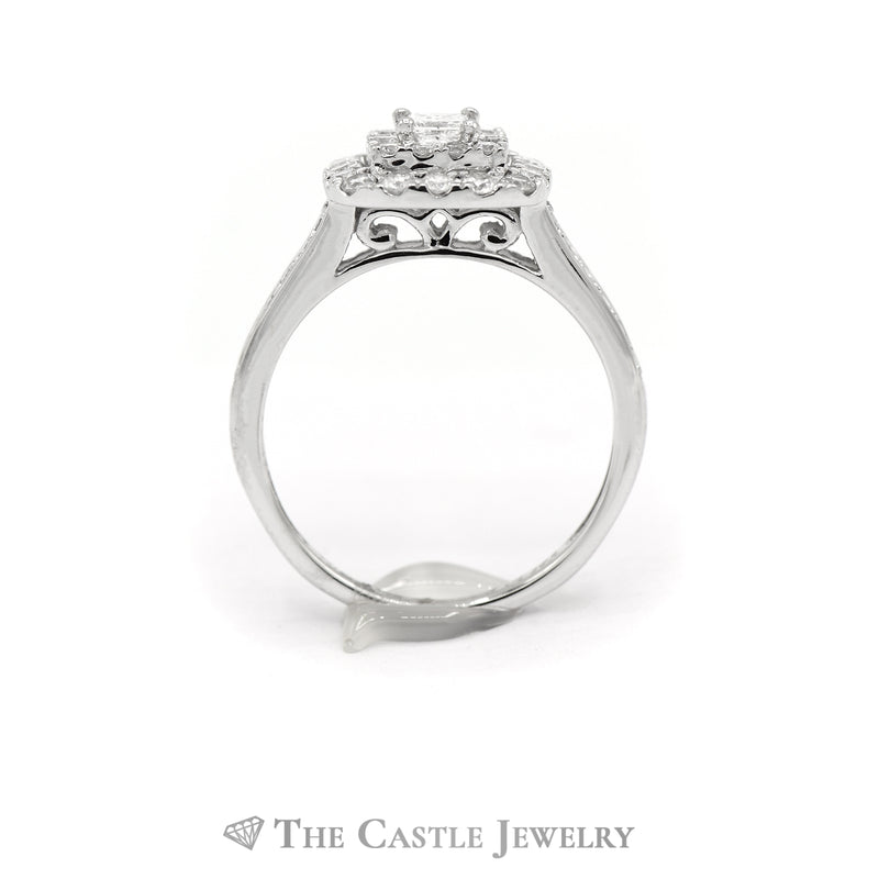 Crown Collection 1cttw Princess Cut Diamond Bridal Set with Double Diamond Halo and Accents in 14k White Gold