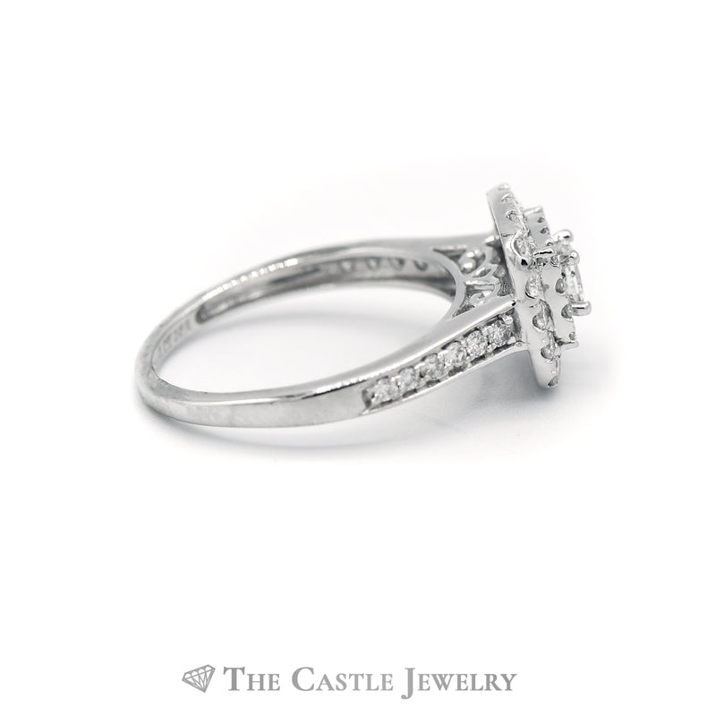 Crown Collection 1cttw Princess Cut Diamond Bridal Set with Double Diamond Halo and Accents in 14k White Gold