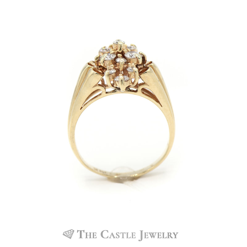 .70CTTW Round Diamond Marquise Shaped Cluster Ring in 14KT Yellow Gold