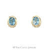 Oval Bezel Set Blue Topaz Earrings in 14k Yellow Gold - Thumbnail 1