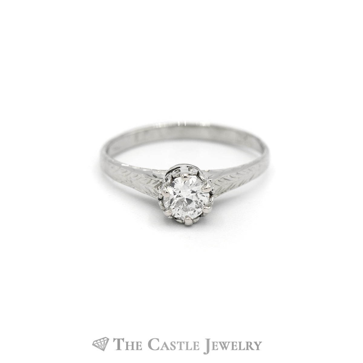 .38CT Old European Cut Diamond Solitaire Engagement Ring in 14KT White Gold