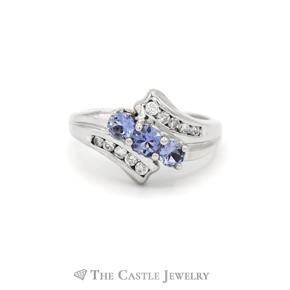 .15CTTW Diamond and Tanzanite Bypass Ring in 14KT White Gold