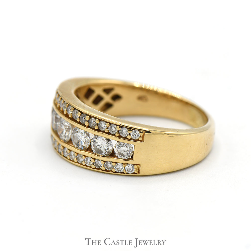 1cttw Channel Set Diamond Band with Diamond Accents in 14k Yellow Gold