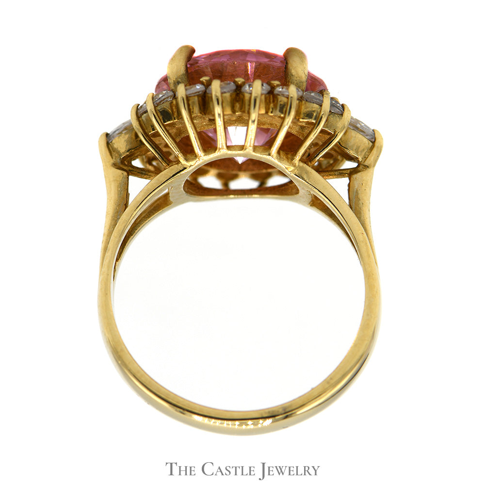 Round Pink Ice Ring with Cubic Zirconia Halo in 14k Yellow Gold – The ...