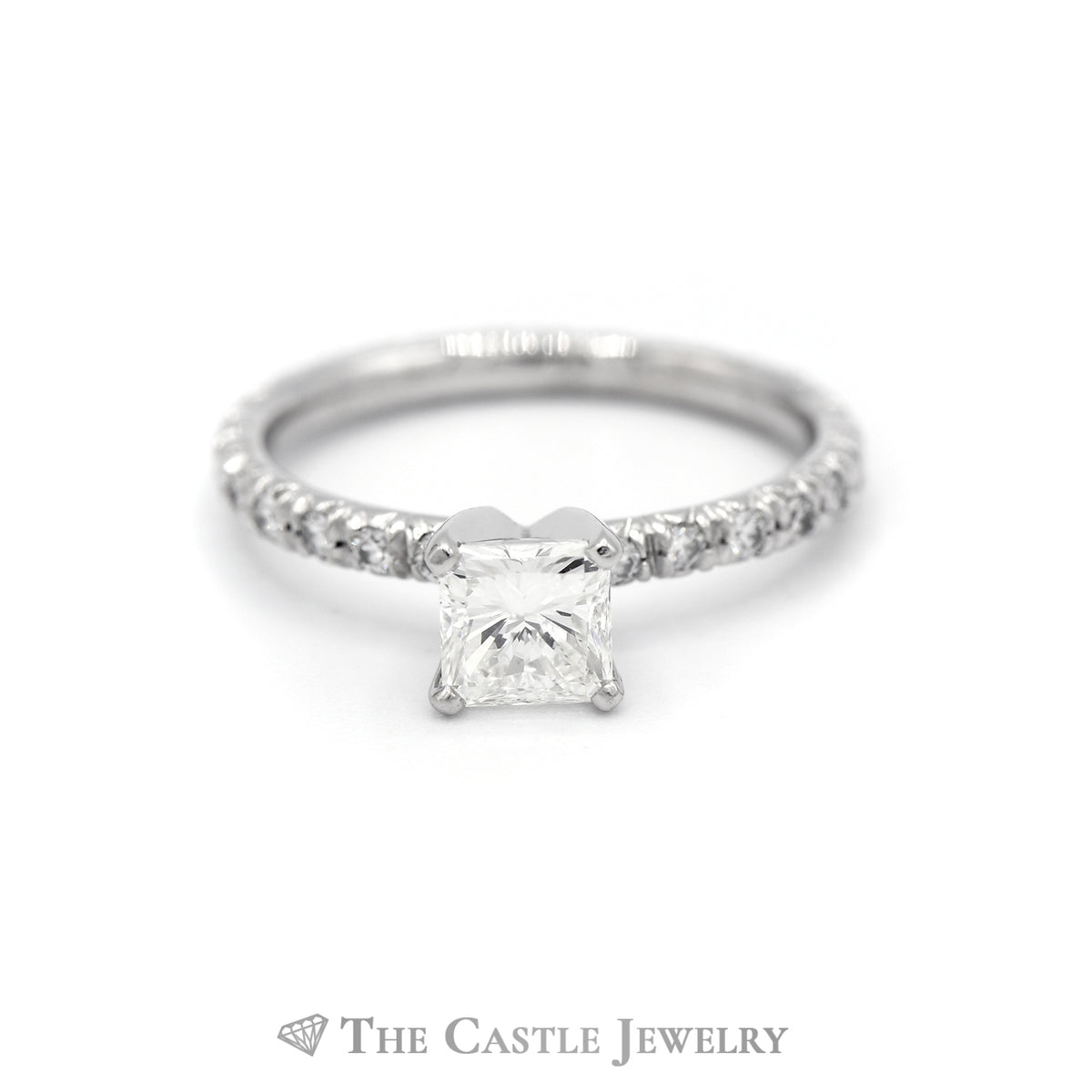 1.55CTTW Platinum Princess Cut Diamond Bridal Ring & Round Diamond Eternity Band