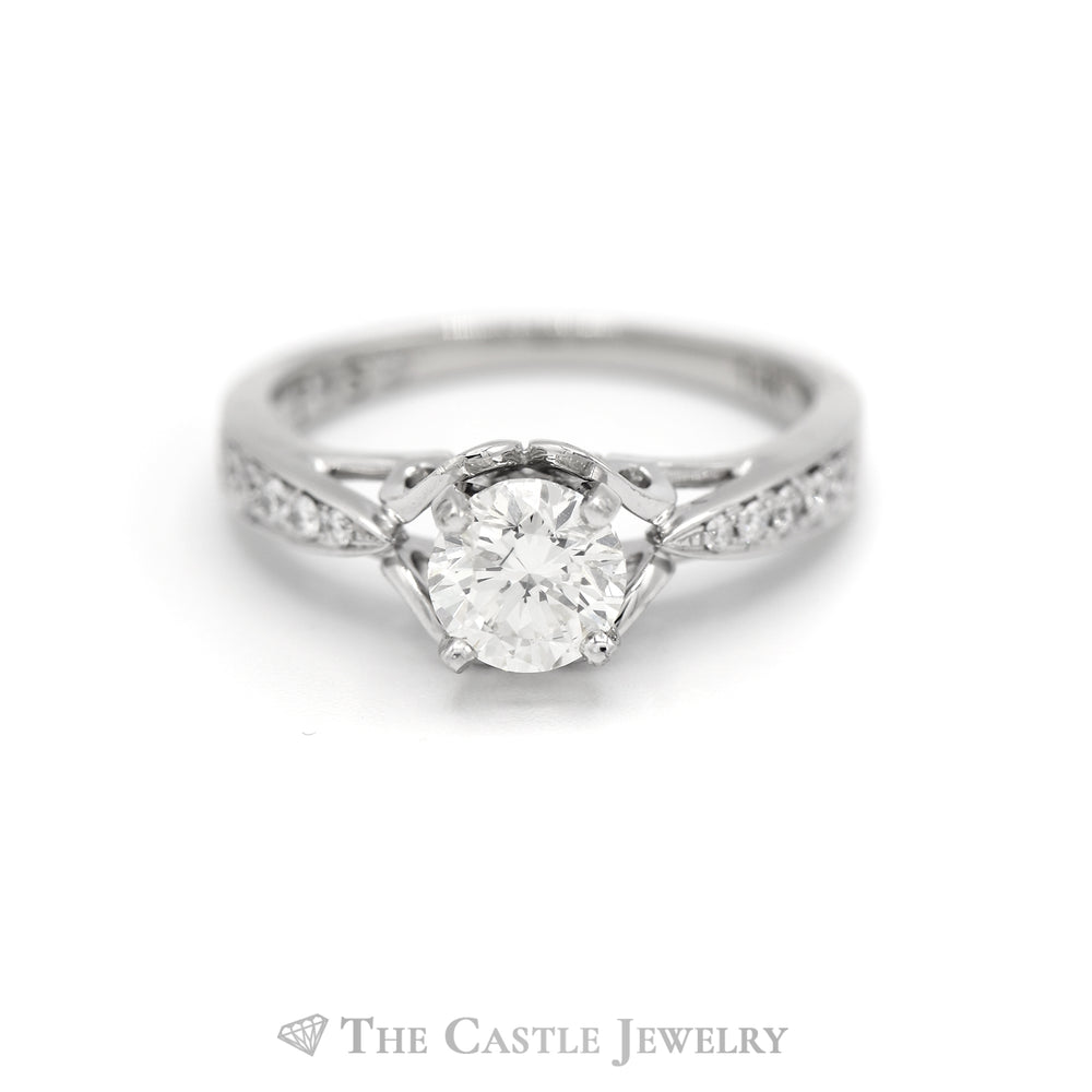 Round Diamond Solitaire Engagement Ring with Diamond Accents in 14k White Gold