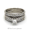 1cttw Triple Ring Bridal Set with Princess Cut Diamond Solitiare and Round Diamond Accents in 14k White Gold - Thumbnail 1