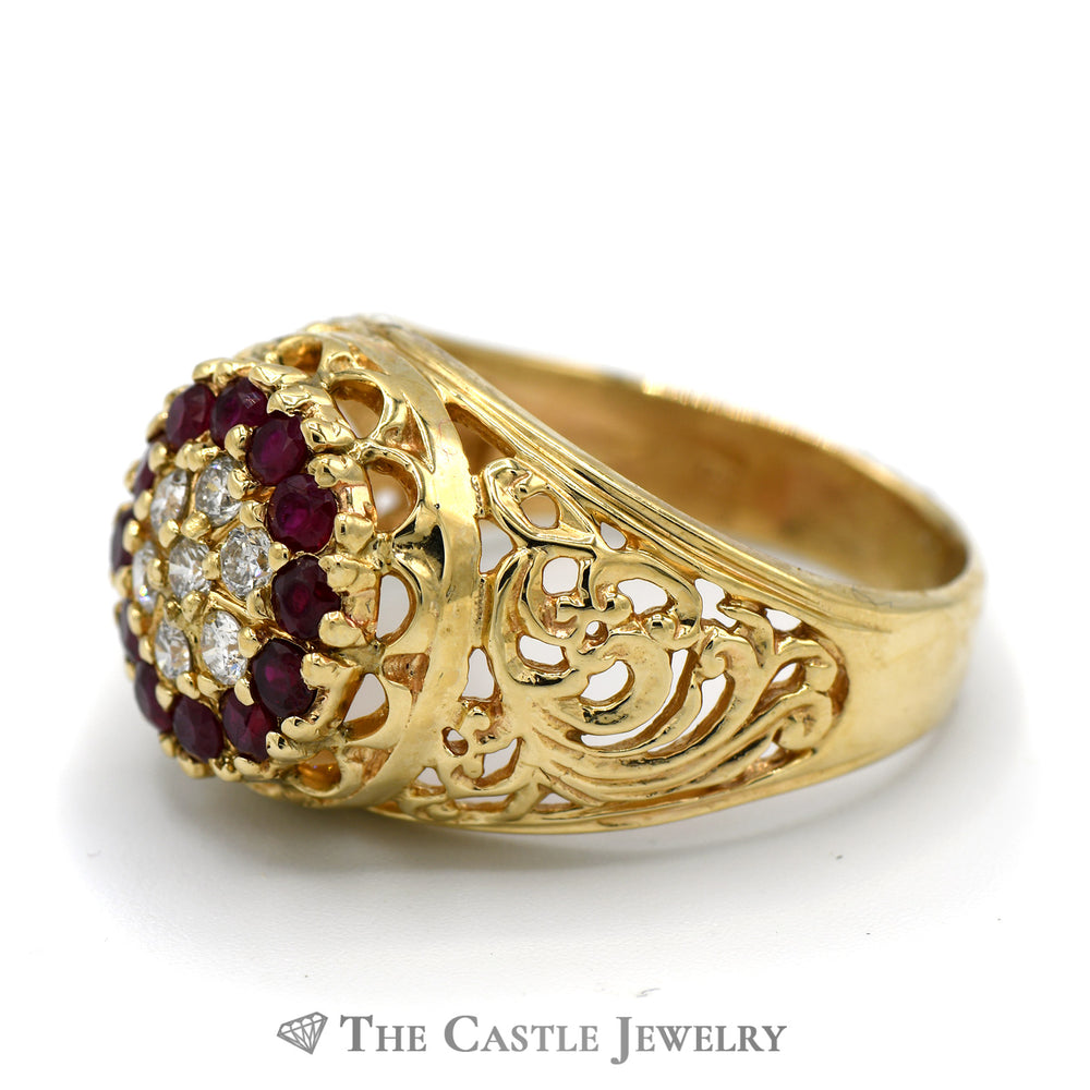 Ruby and Diamond Kentucky Cluster Ring in 14k Yellow Gold