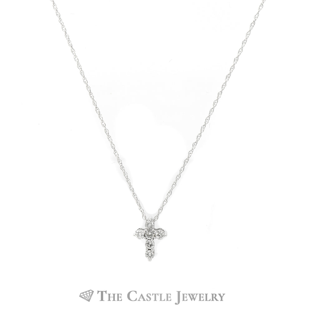 Round Diamond Cross Pendant on 18" Rope Chain in 10KT White Gold