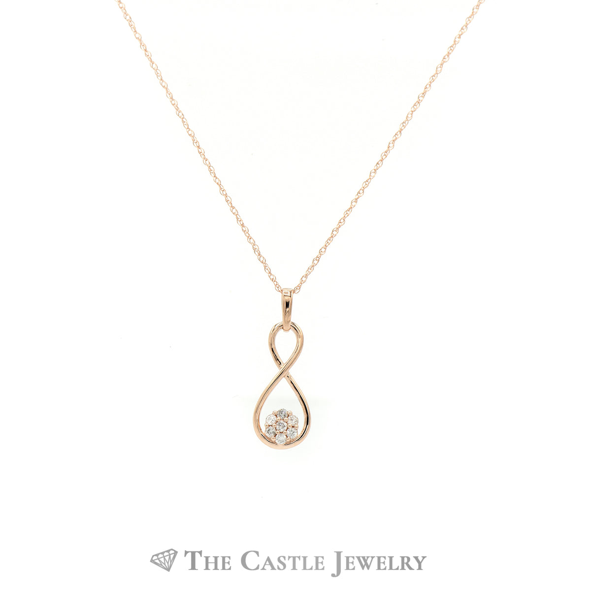 18" Infinity Pendant Necklace with Diamond Cluster Accent in 10KT