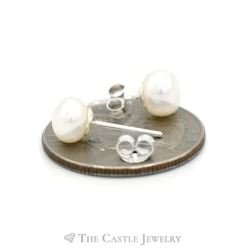 7MM Pearl Stud Earrings in Sterling Silver