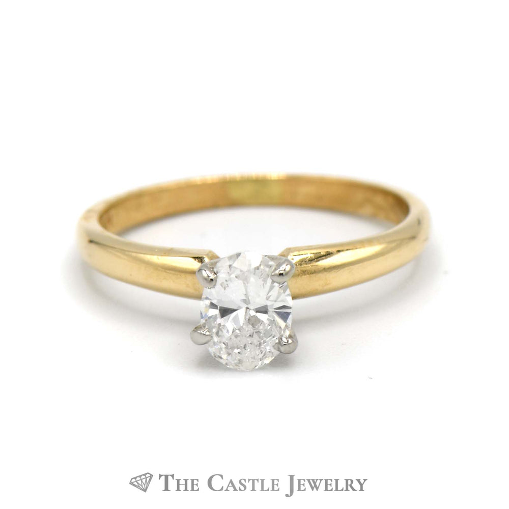 1/2ct Oval Cut Diamond Solitaire Engagement Ring in 14k Yellow Gold 4 Prong Tiffany Mounting