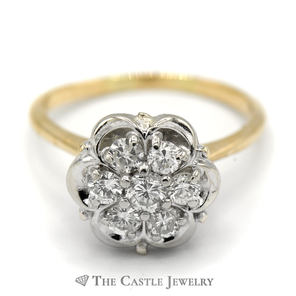 3/4cttw 7 Diamond Cluster Ring with Scalloped Setting in 14k Yellow Gold