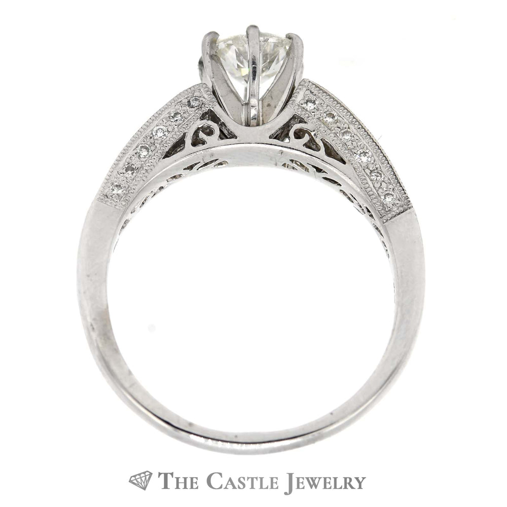 1.75cttw Old European Cut Diamond Engagement Ring with Princess Cut Diamond Accents in 18k White Gold