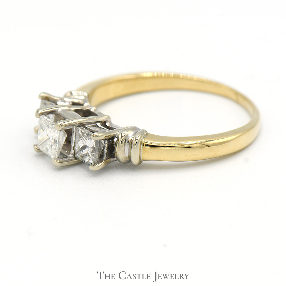 3/4cttw Princess Cut 3 Stone Diamond Engagement Ring in 14k Yellow Gold