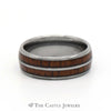 8mm Tungsten Wedding Band with Double Row of Bourbon Barrell Wood Design - Thumbnail 1