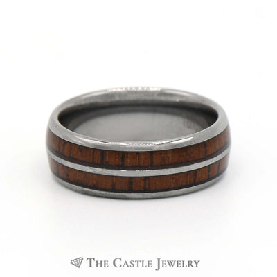 8mm Tungsten Wedding Band with Double Row of Bourbon Barrell Wood Design