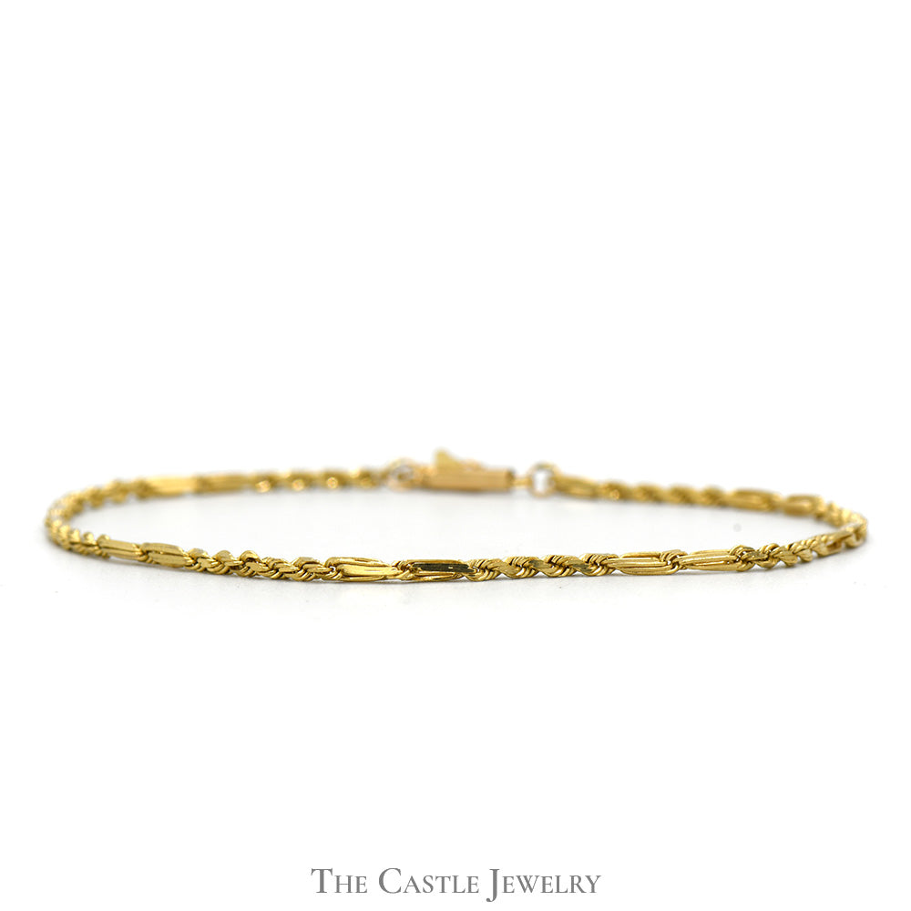 9 inch 14k Yellow Gold Figaro Rope Chain Bracelet with Barrel Clasp