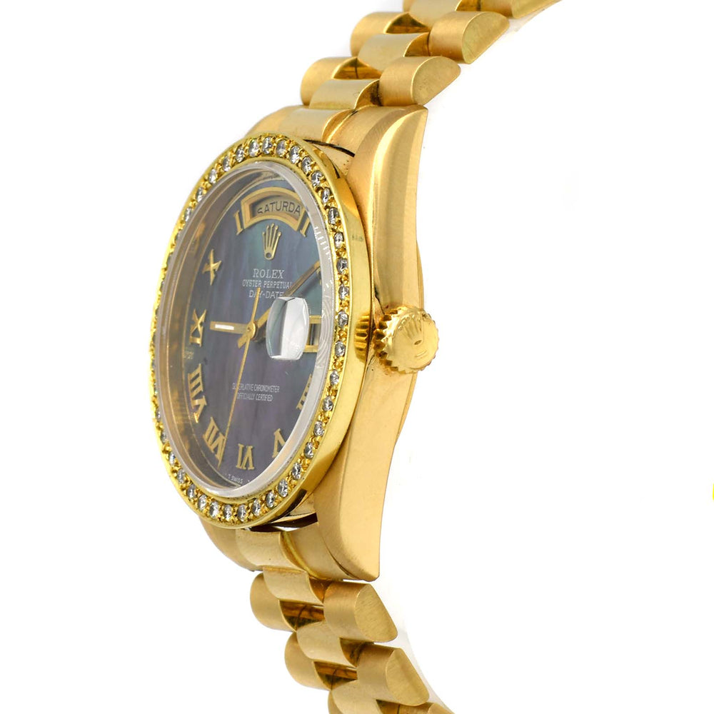 Rolex Presidential Day-Date 18238 with Black Mother of Pearl Dial & Diamond Bezel in 18k Yellow Gold