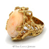 Large Flower Engraved Coral Ring with Vine Designed Mounting in 14k Yellow Gold - Thumbnail 3