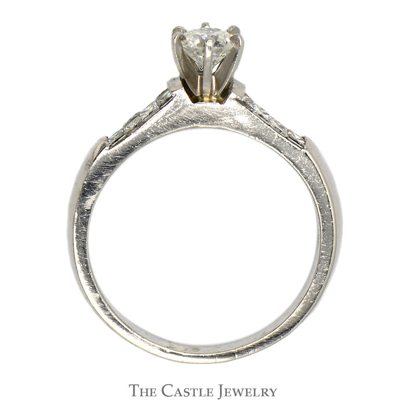 Round Diamond Solitaire Engagement Ring with Princess Cut Accents in Platinum