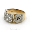 Square Shaped Diamond Cluster Masonic Ring in 10k Yellow Gold - Thumbnail 4