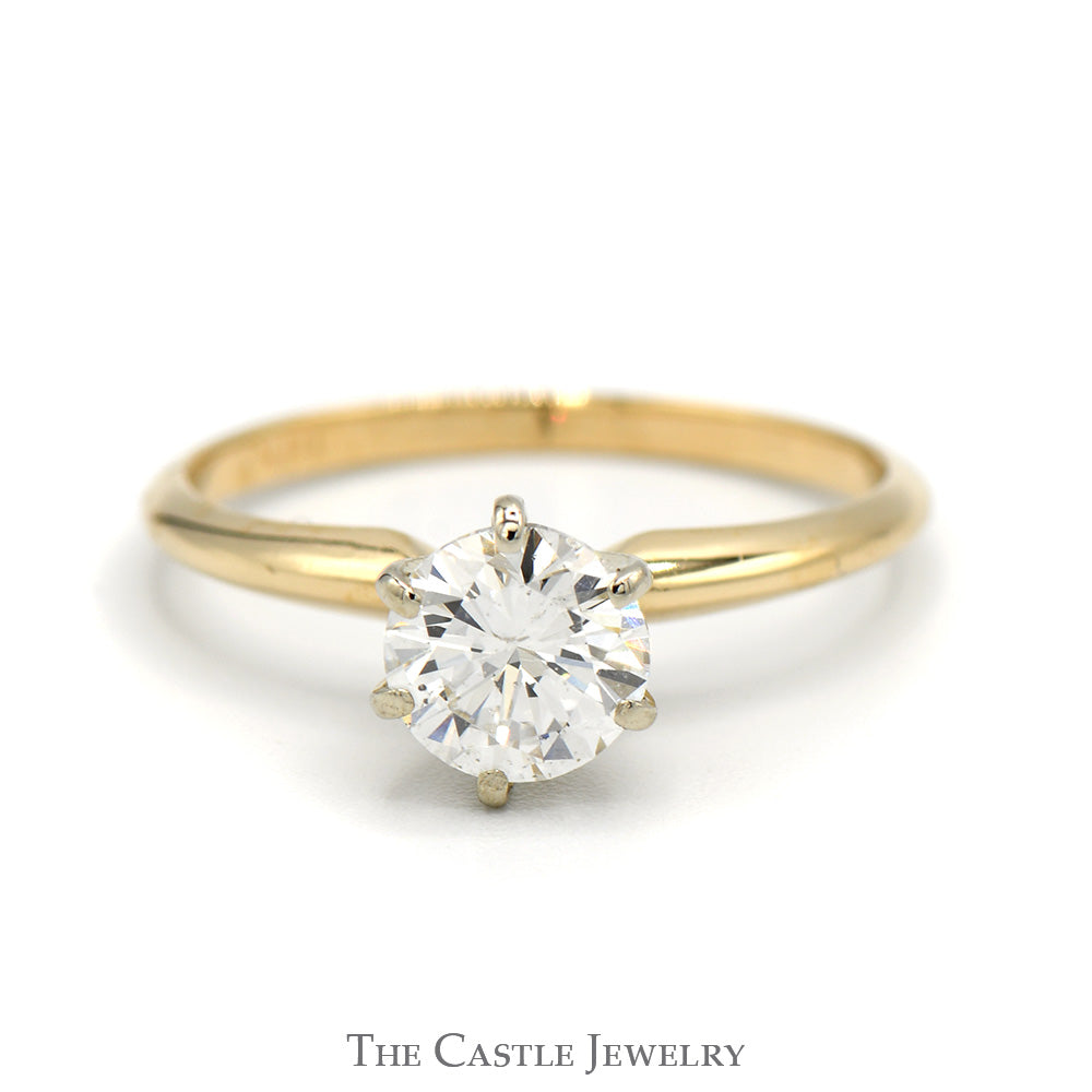 1.03ct Round Diamond Solitaire Engagement Ring in 14k Yellow Gold Tiffany Mounting - I1, I