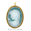 Oval Shaped Blue Cameo Pendant/Broach Combo with Rope Designed Bezel in 18k Yellow Gold - Thumbnail 1