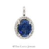 Diffused Oval Sapphire Pendant with Lab Grown Diamond Halo in 14k White Gold - Thumbnail 1