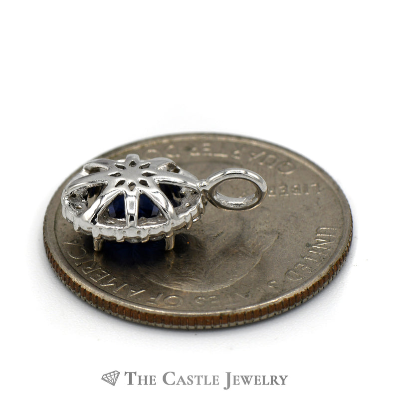 Diffused Oval Sapphire Pendant with Lab Grown Diamond Halo in 14k White Gold