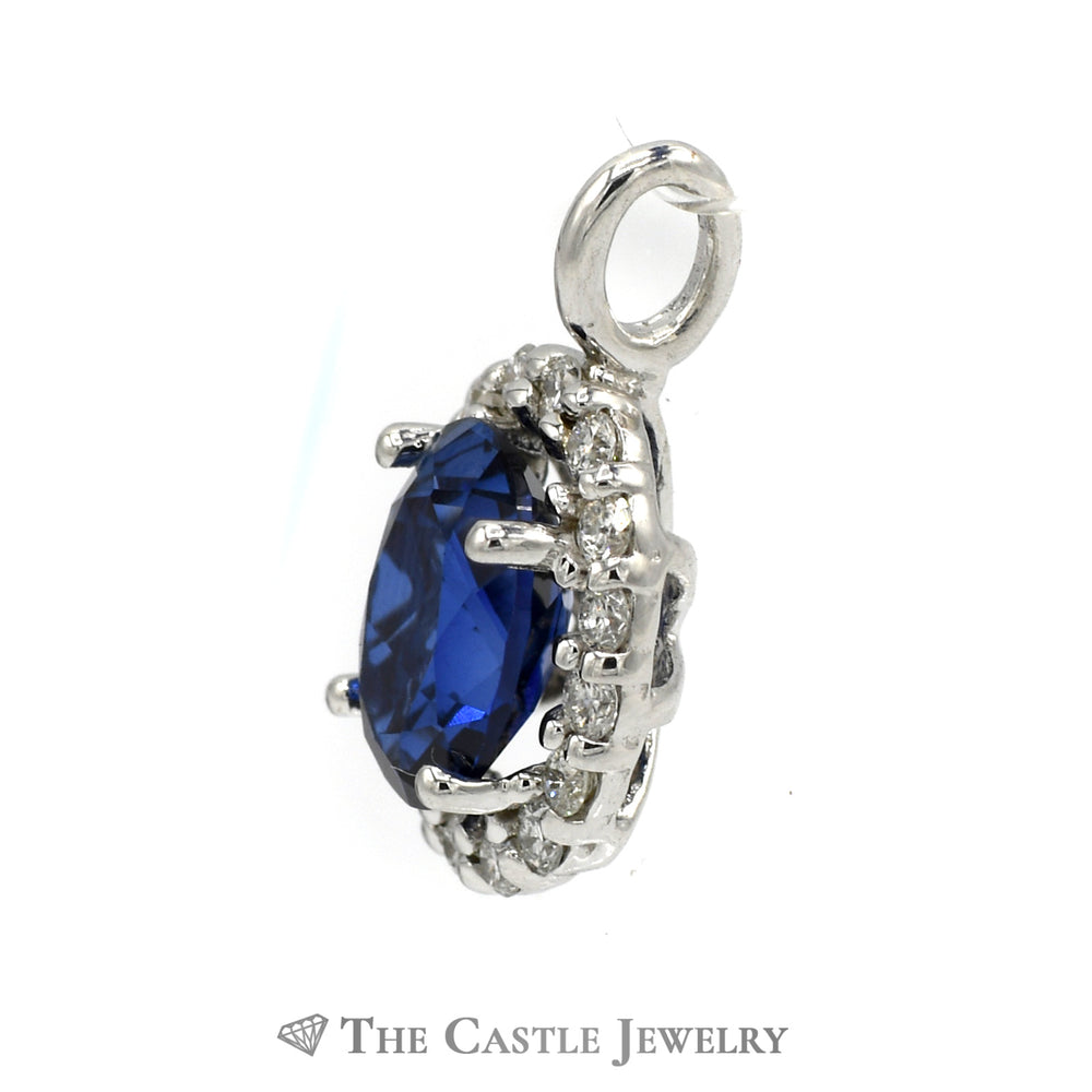 Diffused Oval Sapphire Pendant with Lab Grown Diamond Halo in 14k White Gold