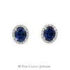 Diffused Oval Sapphire Earrings with Diamond Halo in 14k White Gold - Thumbnail 1