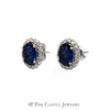 Diffused Oval Sapphire Earrings with Diamond Halo in 14k White Gold - Thumbnail 2
