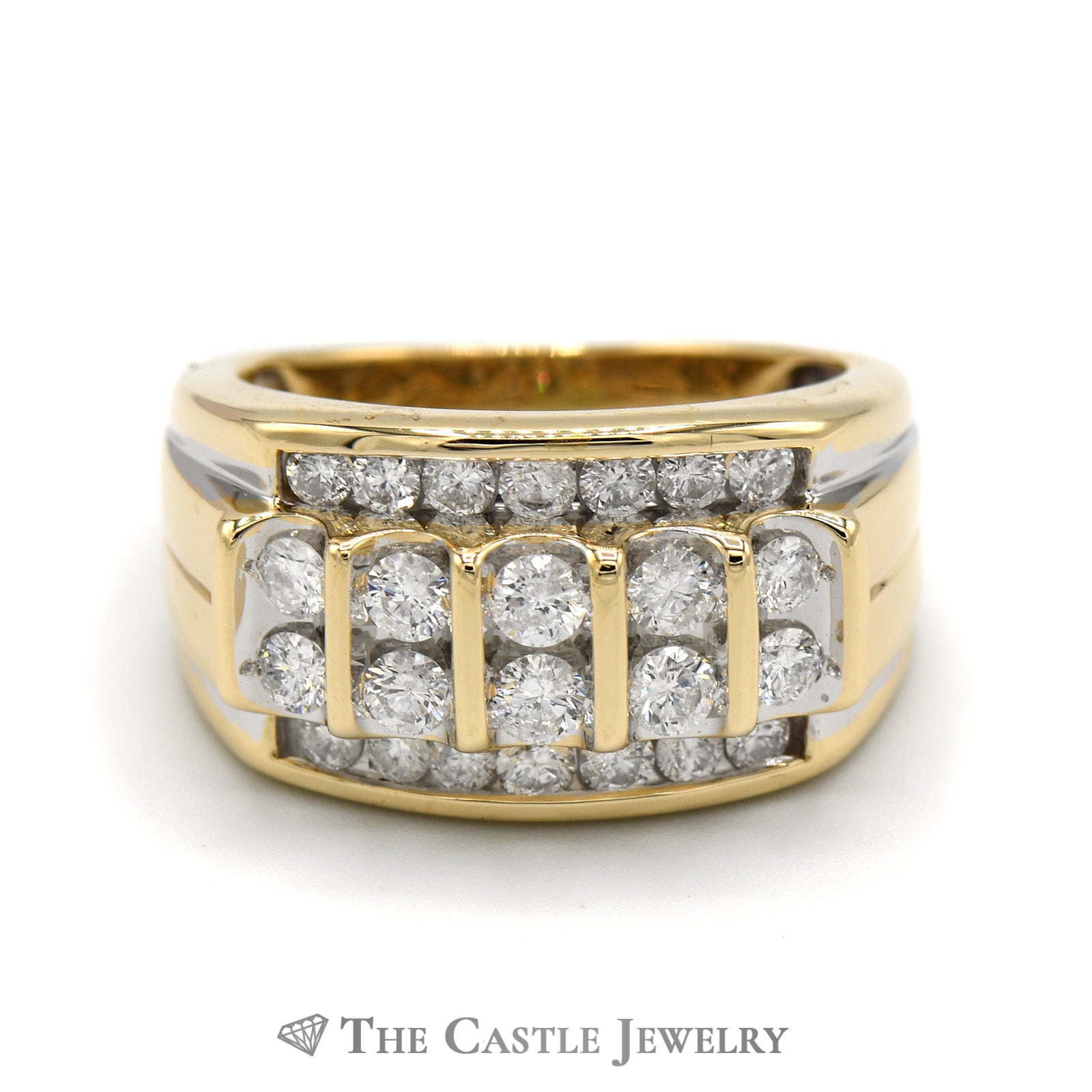 1cttw Men's Diamond Cluster Ring with Vertical and Horizontal Rows in ...